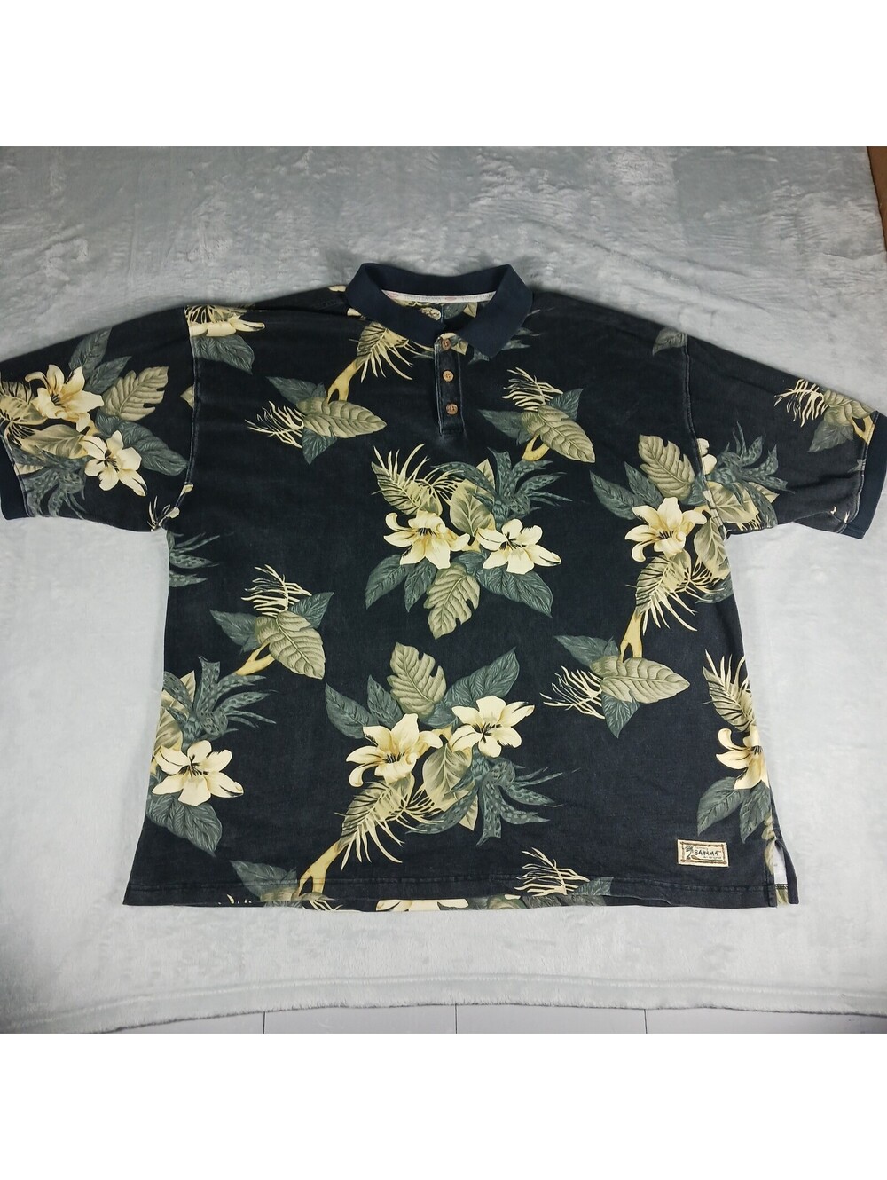 Vintage Tommy Bahama Polo Short Sleeve Shirt Mens XXL Black Floral Orchid Golf